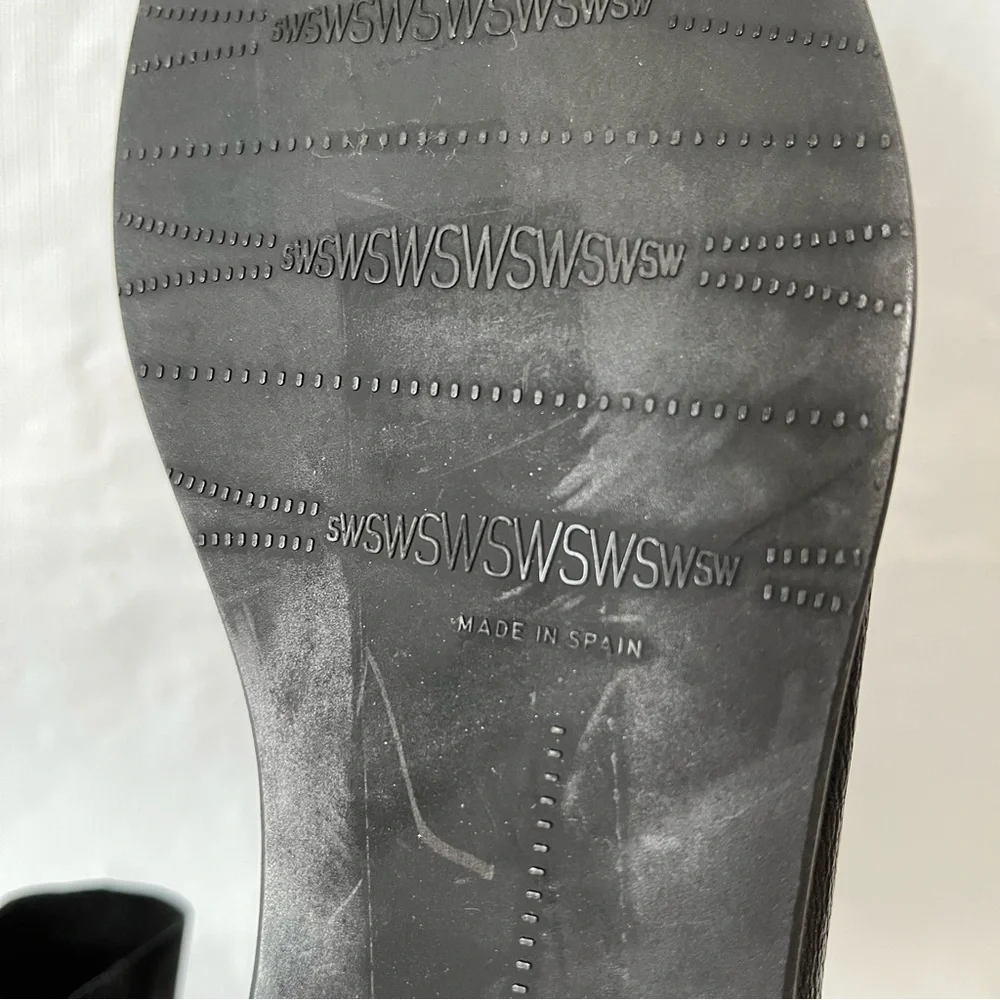 Stewart Weitzman Sprite Slouchy Black Leather Wedge Ankle Booties